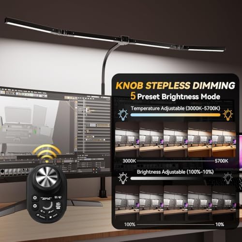Adjustable LED Desk Lamp with Clamp & Remote, Wide 4-Head