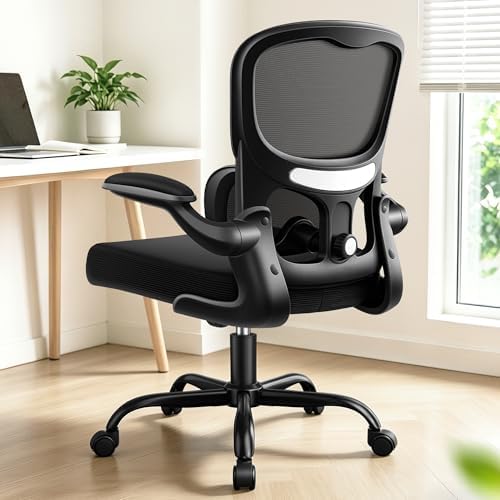 ALLGOD Ergonomic Office Chair, Breathable Mesh Ergonomic Desk Chair with Adjustable Lumbar Support, Flip-up Armrests, Computer Chairs Comfortable for Home, Office, Work, 300lbs, Black (2Pack)