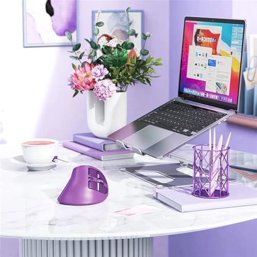 Vertical Mouse, Wireless Ergonomic Optical Mouse (BT 5.0 + Bluetooth 3.0 + USB Connection) with 9 Buttons, Rechargeable Computer Mouse for Wins PC/Laptop, Mac (Purple)
