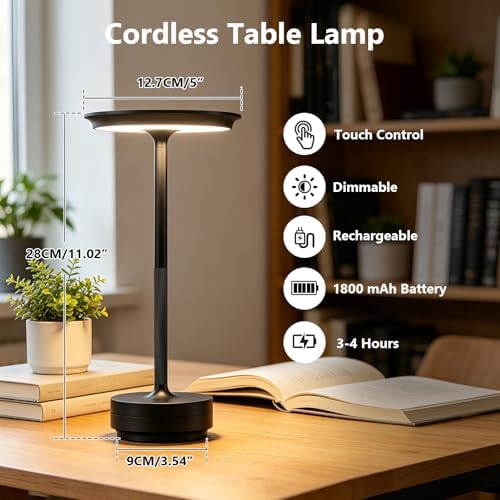 LED Cordless Table Lamp Rechargeable Battery Outdoor Light Black