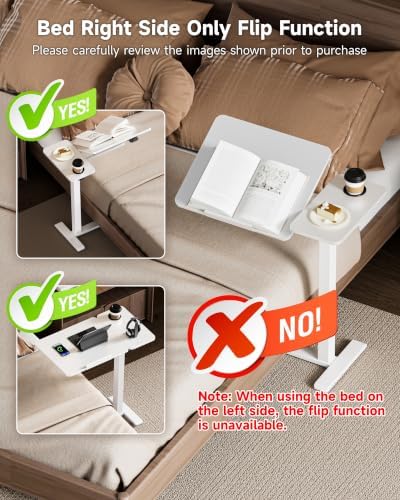 BZIUM Overbed Bedside Table with Hidden Wheels, Adjustable Medical Tilt Top Hospital Bed Table Over The Bed, Rolling Desk Mobile Standing Desk (27.6x15.8, White)
