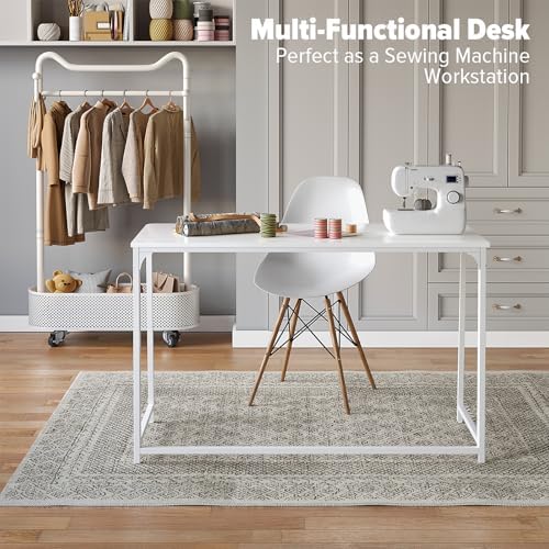WOHOMO Folding Desk, 47.2" Foldable Computer Desk for Bedroom, Space Saving Computer Table Writing Workstation for Home Office, Easy Assembly, White