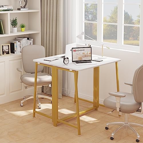 WOHOMO Folding Desk, 31.5" Foldable Computer Table for Small Spaces, Gold