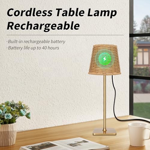 Mr. White Outdoor Waterproof Cordless Set of 2 Rechargeable Portable Top Touch Battery Operated Powered LED Table Lamp Desk Lamp Lights for Restaurant Kitchen Patio Dinner Dining (Gold 2 Pack)