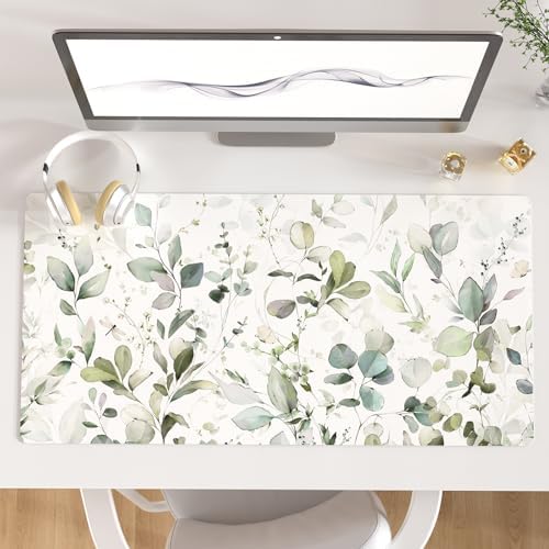 QIYI PU Leather Large Mouse Pad, Waterproof Desk Mat, 31.5" x 15.7", Leaves