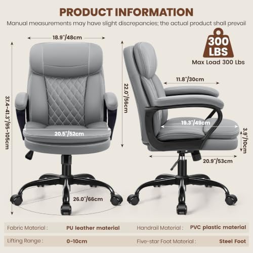 Leather Office Chair, Computer Desk Chair with Dual Back Support