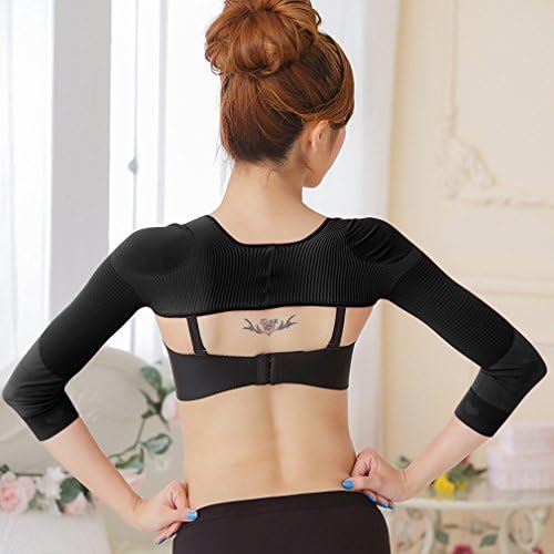Gudessly Women's Slimming Arm Shapers Back Shoulder Support Wrap Correct Posture Corrector Humpback (XL(fit US M), Black)