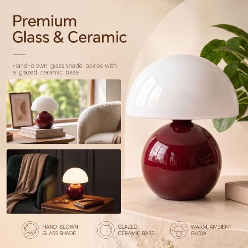 Dawnwake Mushroom Lamp Table Lamp for Bedroom-Small Table Lamps,Wine Red