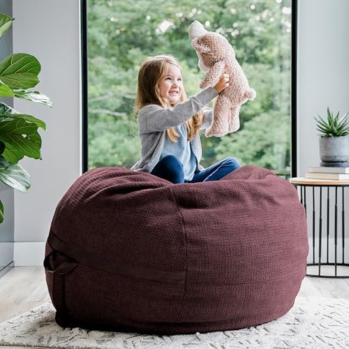 Big Joe Fuf 4Ft Foam Bean Bag Chair with Removable Cover for Kids, Teens, Merlot Cloudweave, 4 Foot Large Reading and Gaming Seat