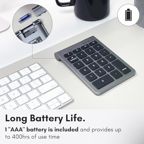Macally Bluetooth Number Pad for Laptop - Wireless Numeric Keypad - 22 Key Numeric Keypad for Data Entry, Numpad Compatible with MacBook, iPad, iPhone, iOS, Laptop, PC, Android