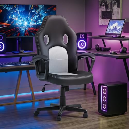 Office Gaming Chair Leather Computer Chairs High Back Ergonomic Adjustable Racing Game Desk Chair Executive Conference Chair (White)