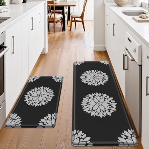2PCS Kitchen Mats for Floor, Anti Fatigue Non-Slip Water Resistant Black Rug