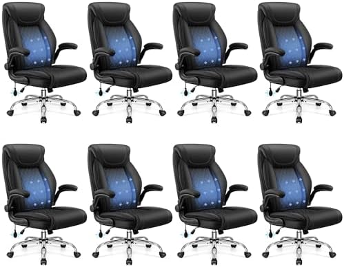 BestGlory Executive Office Chair with Lumbar Support, Big and Tall Ergonomic Computer Desk Chair, Leather Comfy High Back Gaming Chair with Flip Up Arms & Rocking Function for Home Office, Black