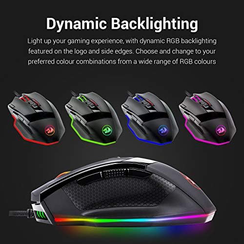 Redragon M801 Gaming Mouse, RGB PC Gaming Mouse MMO with 9 Programmable Buttons Macro Recording, 16000 DPI, Fire Button for Gaming Windows Computer - Wired, Black