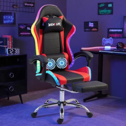 RGB Gaming Chair with Massage, Black/Red