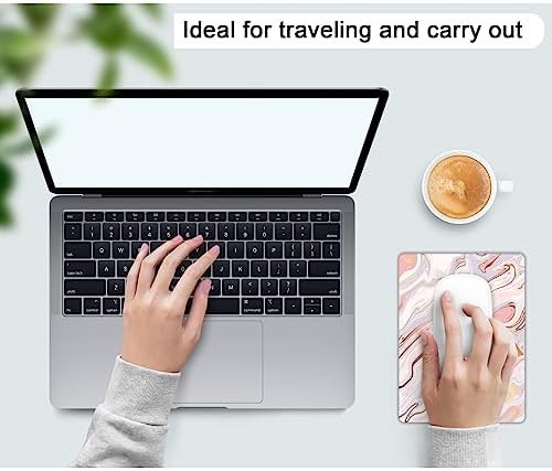 Small Mouse Pad, Mini Mouse Pad 6 X 8 Inch with Non-Slip Rubber Base for Keyboard Tray Laptops Wireless Mouse Home Office Travel, Washable & Portable (Pink Fantasy Gilt Marble)