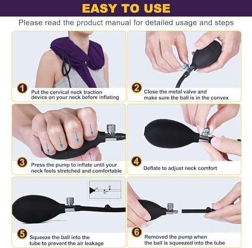 Neck Stretcher, Cervical Traction Device, Neck Traction Device, Cervical Neck Traction Device for Neck Pain Relief, Adjustable Inflatable Neck Brace, Neck Decompression Home Use (Dark Purple)
