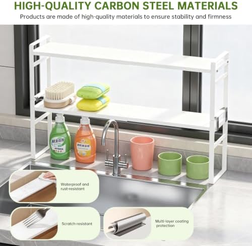 2pc Extendable Narrow Tall Storage Shelf for Windowsill & Kitchen, White