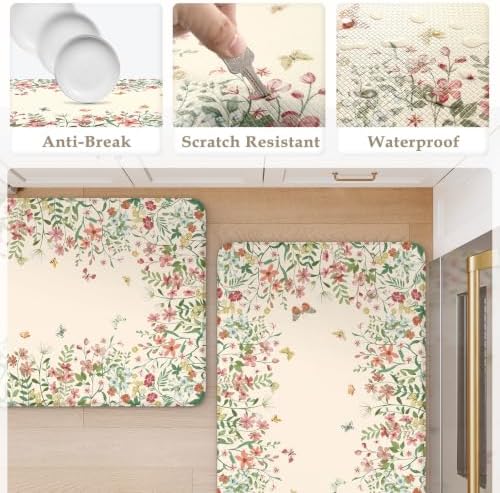 KIMODE Kitchen Mats for Floor Anti Fatigue, Flower Butterfly Kitchen Rugs