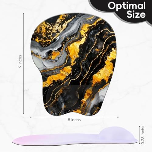 Wrist Support Mouse Pad Anti Slip Rubber Wrist Rest Mousepad 9in X 8in Small Desktop Notebook Mouse Mat for Working and Gaming (M-Black Golden Marble)