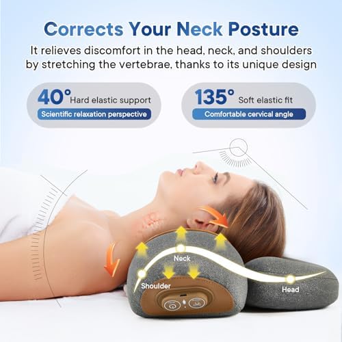 Cordless 3-in-1 Neck Massage Pillow with Heat, Massage, and Traction (Gray)