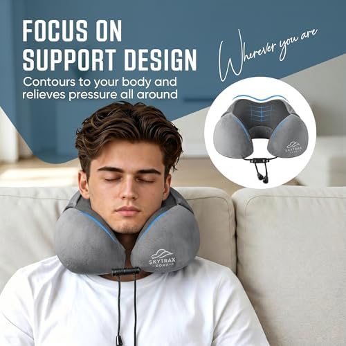 SkytraxComf® Travel Neck Pillow with Hood for Privacy on Long Flights