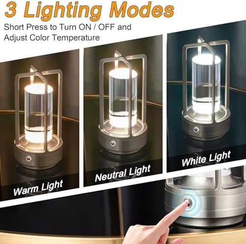 Rechargeable Table Lamp Cordless, Portable Metal Table Lamp