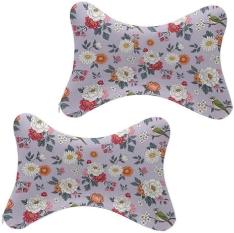 2 Pack Car Neck Pillow Floral Flowers Memory Foam with Adjustable Strap Breathable Removable Cover for Driving