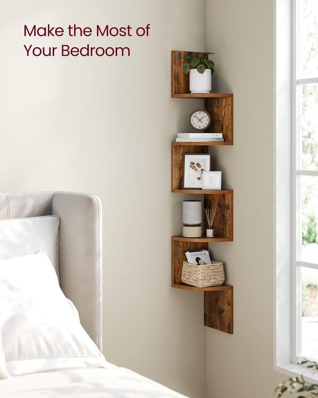 VASAGLE Corner Shelf Wall Mount, 5-Tier Floating Corner Bookshelf