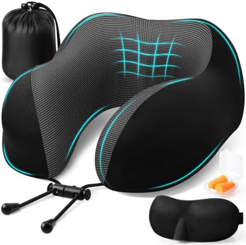 ExploreBliss Travel Pillow, Memory Foam Neck Pillow Airplane, Black