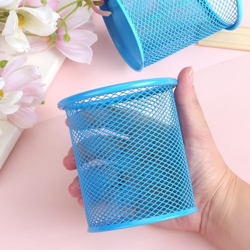 Tamaki Pen Holder Cup for Desk, Wire Mesh Pencil Cup Holder, Blue