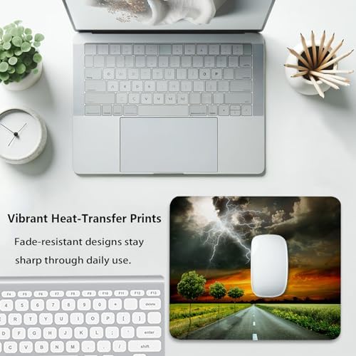 Lightning Storm Country Road Mouse Pad, Rural Highway Landscape Desk Mat