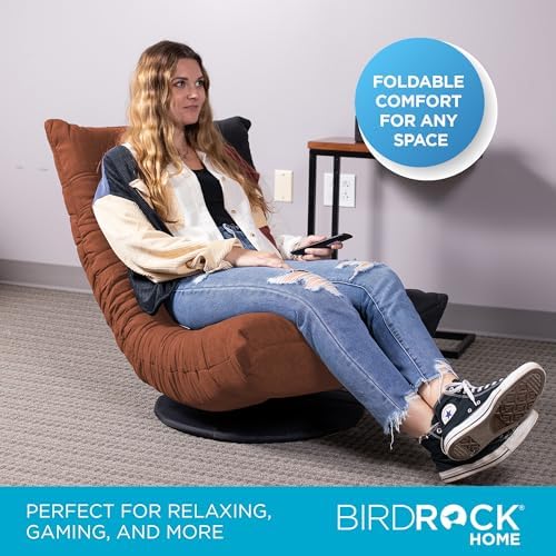BIRDROCK HOME Swivel Floor Chair - 360 Adjustable Memory Foam Lounge Seat - Gaming - Comfortable Back Support - Cushion Dorm Rocker - Comfy for Reading Game Meditating - Fully Assembled (Brown)