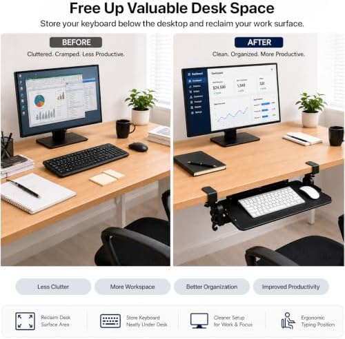 Uncaged Ergonomics Keyboard Tray Under Desk Slide Out Clamp On (Black)