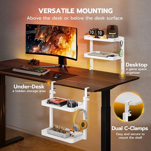 ARES WING 2-Tier 16 inch Clamp On Desk Shelf, Above or Under Desk Storage