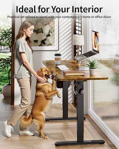 BIZUM Electric Standing Desk 60 x 24 Inch Computer Desk-Gaming Desk Rustic Brown Home Office Desks Height Adjustable Memory Stand Up Computer Workstation