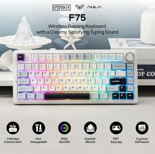 EPOMAKER x Aula F75 Gasket Mechanical Keyboard, 75% Wireless Hot Swappable Gaming Keyboard with Five-Layer Padding&Knob, BT/2.4GHz/USB-C, RGB (Light Blue, LEOBOG Reaper Switch)