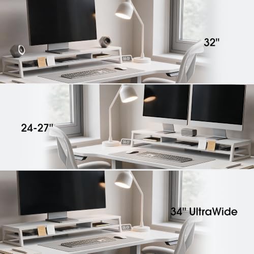 Fenge Dual Monitor Riser for Desk, Open Shelf with 3 Storage Compartments