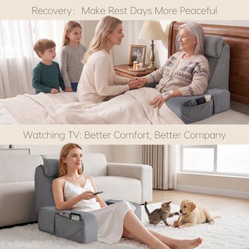 ENITYA 19" Reading Pillow for Bed with Firm Back Support & Big Pockets