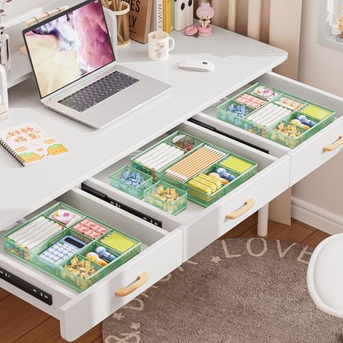 Marbrasse Mesh Desk Drawer Organizer Tray 3 Packs, Green