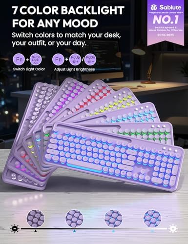 Wireless Keyboard and Mouse, Backlit Typewriter with Magnetic Wrist Rest