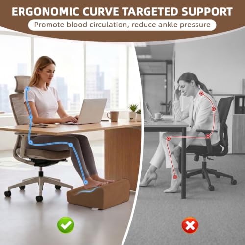 Foot Rest Ergonomic Pillow for Under Desk at Work & Handle Brown
