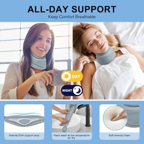 Neck Brace Cervical Collar, Neck Support Brace for Sleeping, EVA composite Soft Memory Foam Padding Relieves Cervical Spine Pressure, Sleeping Upright, Snoozing, Sleep Apnea (Enhanced-Grey)