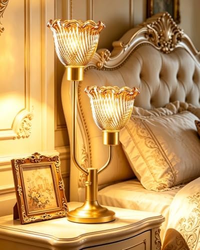 Lightdot Mid Century Modern Gold Table Lamp Dimmable Vintage Glass Lamp