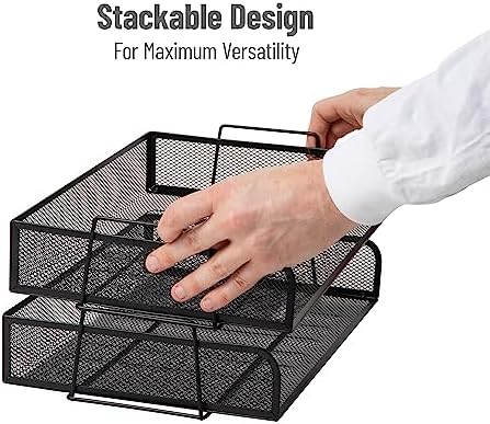 Mind Reader Stackable Paper Tray, Desktop Organizer, File Storage, Office, Metal Mesh, 13.25" L x 9.75" W x 6.25" H, 2 Pcs., Black (Pack of 8)