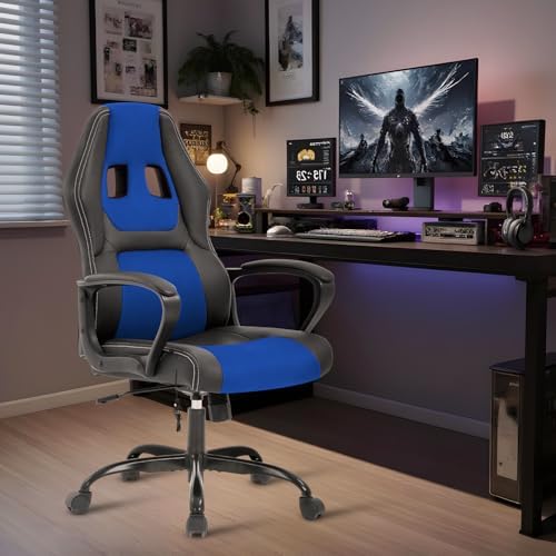 High-Back Computer Gaming Chair Blue Massage Office Chair Ergonomic Racing