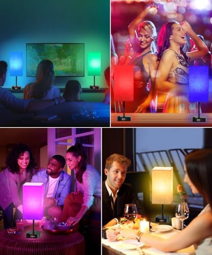 cozoo RGB Remote Bedside Lamp 16 Color Dimming for Nightstand Table Flaxen