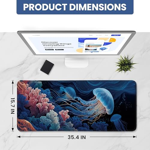 Aesthetic Desk Mat, Cute Coral Dream Desk Pad Protector for Work & Decor, 35.4" x 15.7", Pretty Non-Slip Extended Mouse Pad for Office or Home