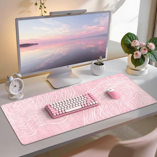iCasso Large Desk Mat Pink,Big Mouse Pad with Stitched Edges