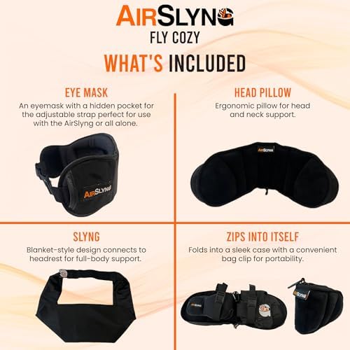 2 Pack 3-in-1 Airplane Sleep Support System - Plane Sleeping Accessories with Memory Foam Long Haul Flight Pillow, Adjustable Travel Eye Mask, and Blanket-Like Body Sling - Fits in Carry On